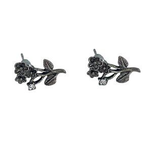 Vintage Inspired Floral Silver Stud Earrings Crystal Accents Women's fashion